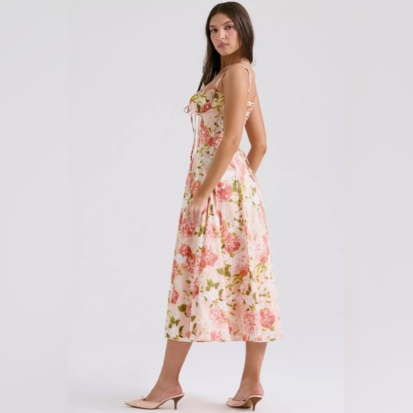 HOUSE OF CB 'Carmen' Pink Peony Print Cotton Bustier Sundress - Picture 2 of 4
